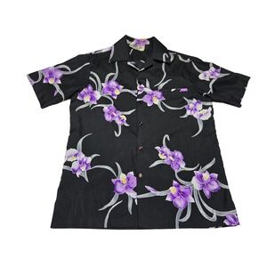 Vintage Hawaiian Orchid Print Camp Collar Shirt Made in Hawaii XL